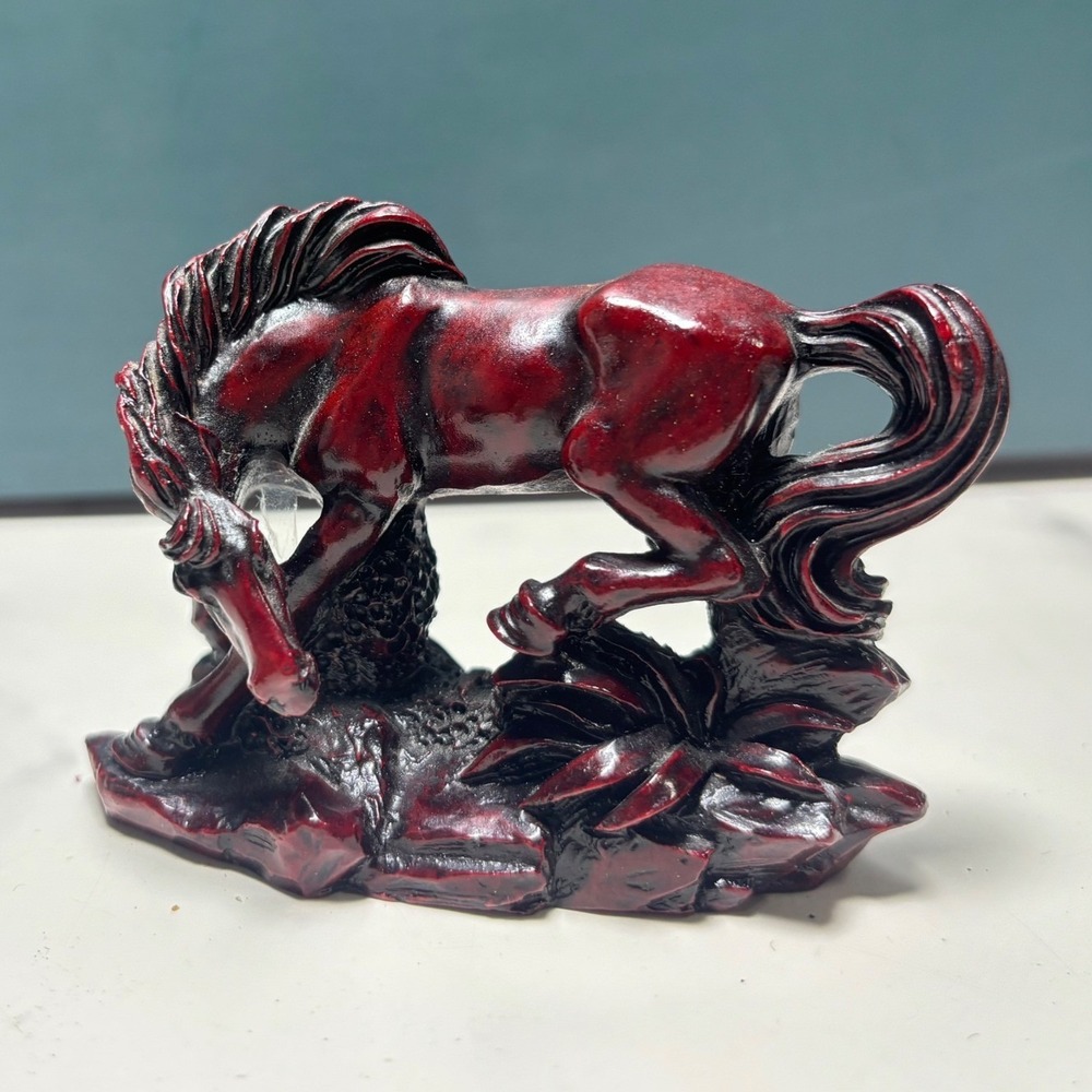 Vintage Red Cinnabar Style Resin Galloping Horse Figurine Statue Decor